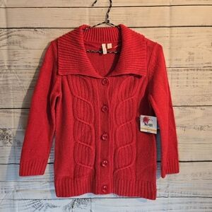 Relativity button up knit red womans sweater size small. NwT